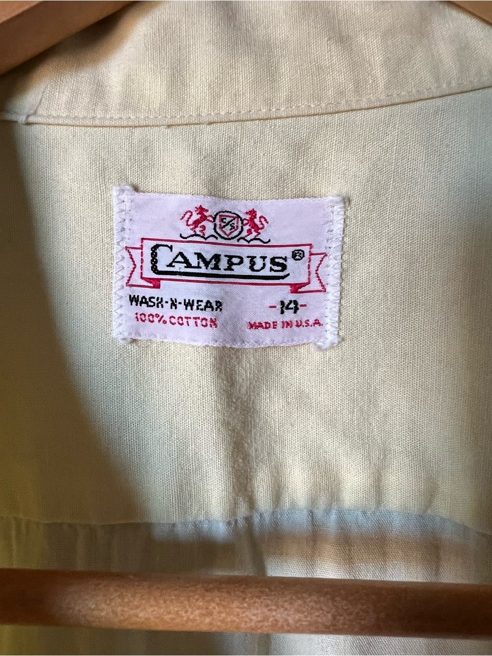Boy’s Vintage Campus Short-Sleeve Button-Up Shirt in Pale Yellow 1950s-1960s - Picture 2 of 9